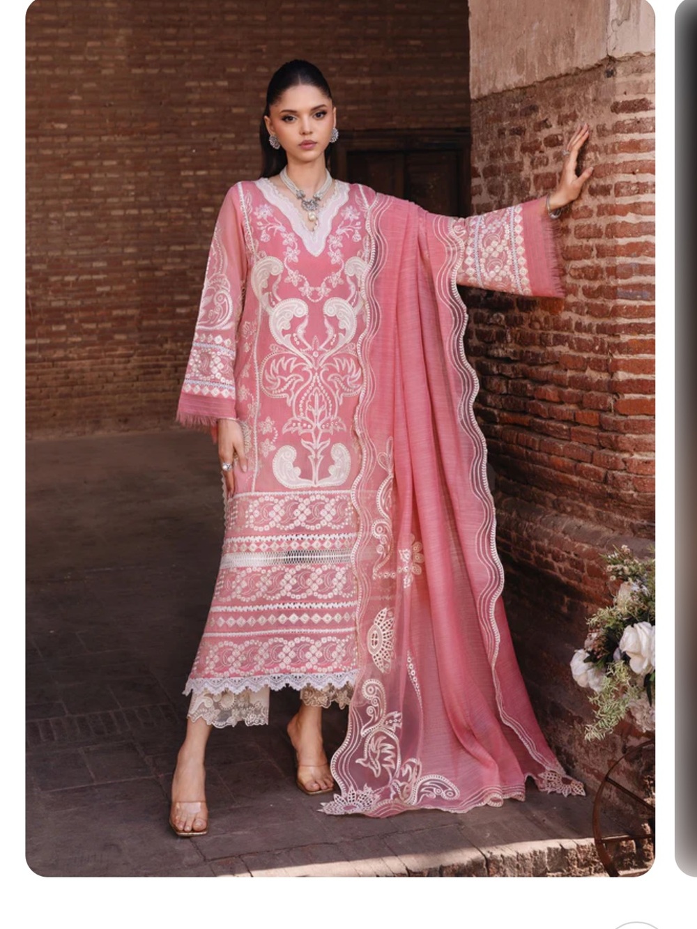 Embroidered Pink Lawn Dress with Matching Dupatta